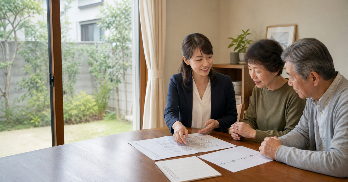 実家を売って駅近マンションへ住み替える順番を考えるイメージ。